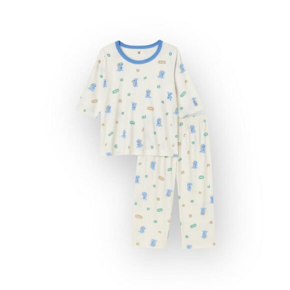 Blue dinosaur print pajama set Singapore breathable cotton kids sleepwear