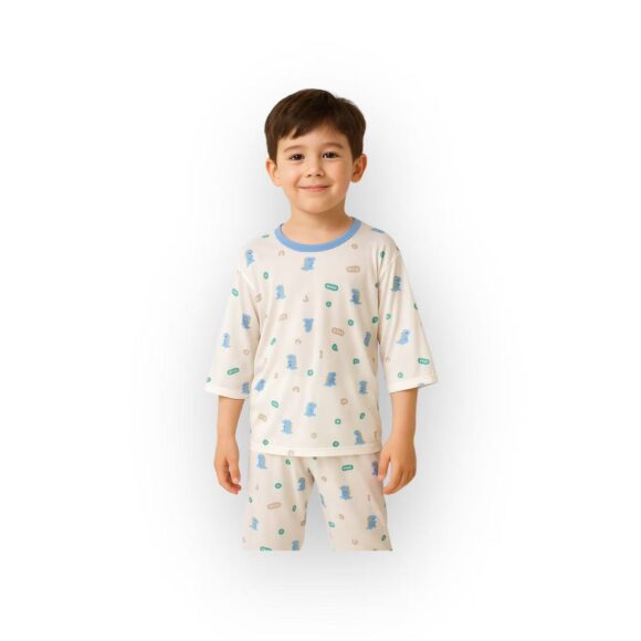Boy wearing Boys Dinosaur Pajama Set Singapore – Blue Dino Print