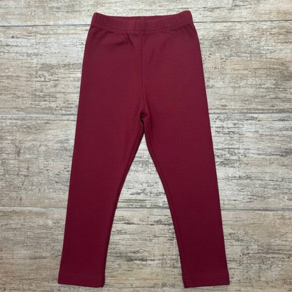 Kids Leggings Singapore Maroon Bloom 酒红棉柔长Legging cotton kids leggings flat lay on wooden background