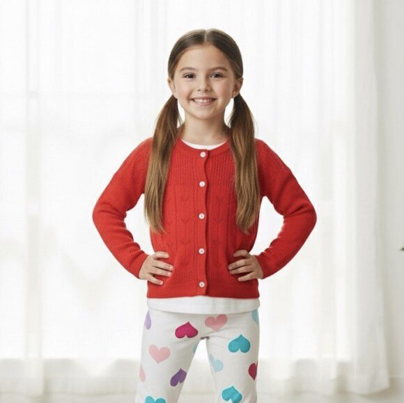 Girl wearing French Rose Pink cotton cardigan – Kids Cardigan Singapore