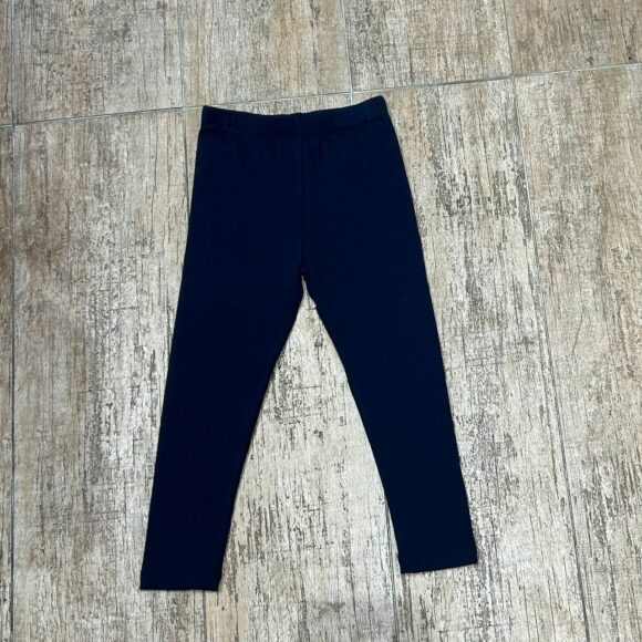 Deep Navy Cotton Kids Leggings flat lay on wood background