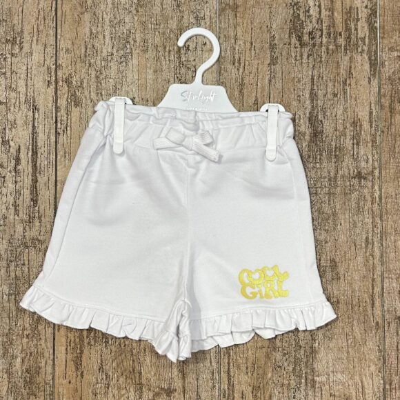 White girls cotton shorts with bow and ruffled hem