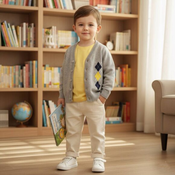 Boys Cardigans Singapore Argyle Classic grey cardigan model photo