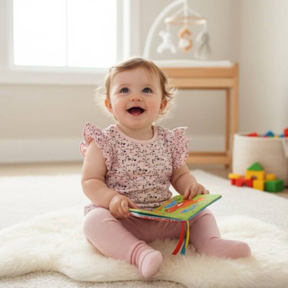 Baby T-Shirt Singapore Blossom Flutter — baby girl wearing floral cotton T-shirt