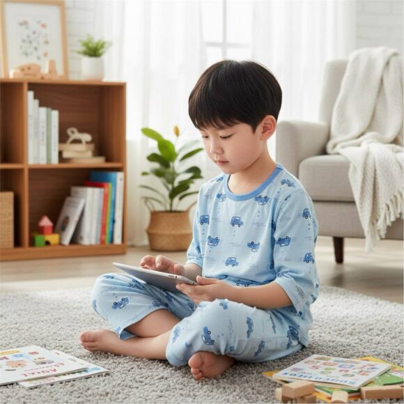 Boy wearing Blue Rider pajamas – Boys Pajamas Singapore soft cotton sleepwear